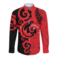 New Zealand Matariki Long Sleeve Button Shirt Maori New Year Koru Pattern LT22 Unisex Red - Polynesian Pride