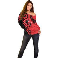 New Zealand Matariki Off Shoulder Sweater Maori New Year Koru Pattern LT22 - Polynesian Pride