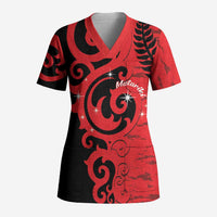 New Zealand Matariki Scrub Top Maori New Year Koru Pattern LT22 Adult Red - Polynesian Pride