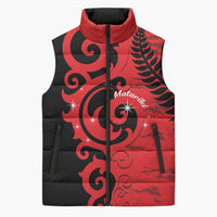 New Zealand Matariki Sleeveless Puffer Jacket Maori New Year Koru Pattern LT22 Unisex Red - Polynesian Pride