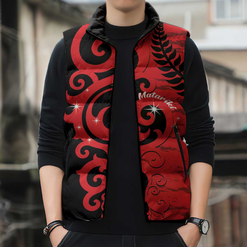 New Zealand Matariki Sleeveless Puffer Jacket Maori New Year Koru Pattern LT22 - Polynesian Pride