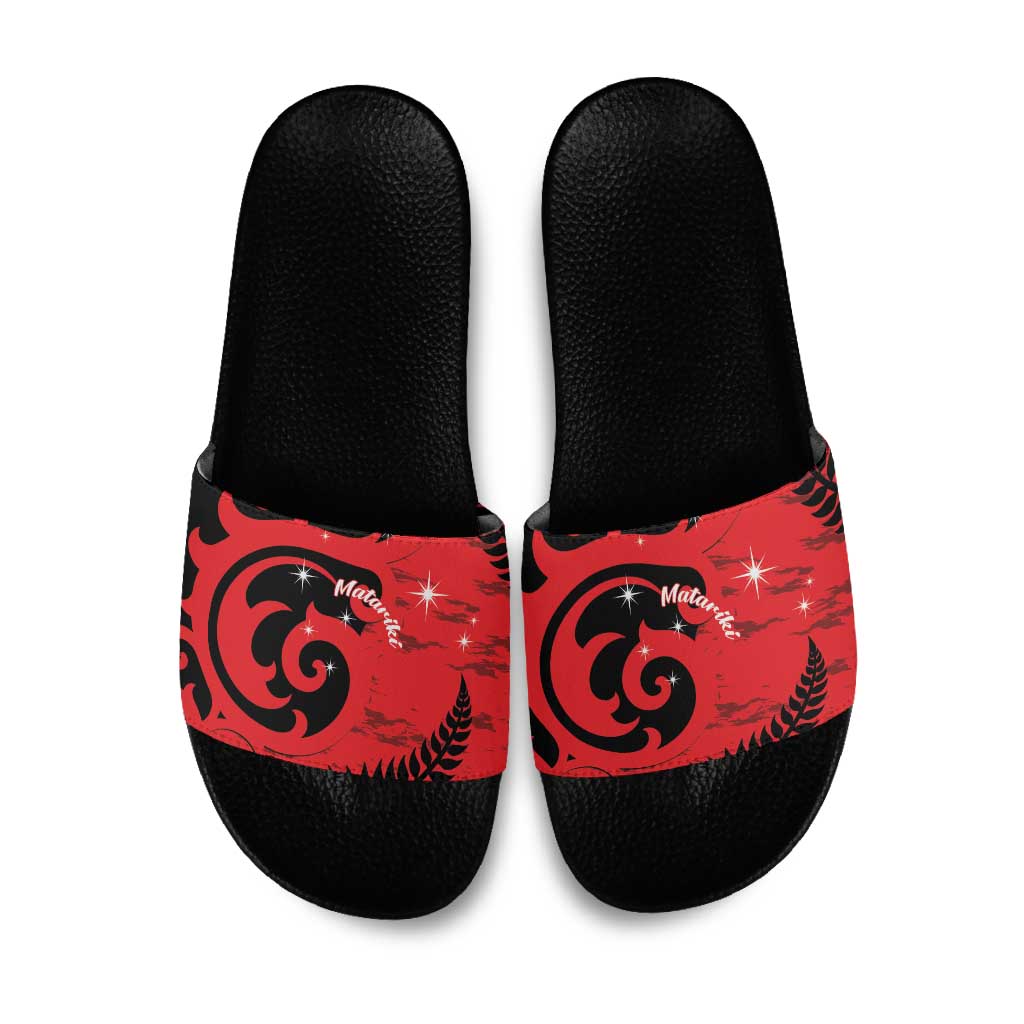 New Zealand Matariki Slide Sandals Maori New Year Koru Pattern LT22 Red - Polynesian Pride