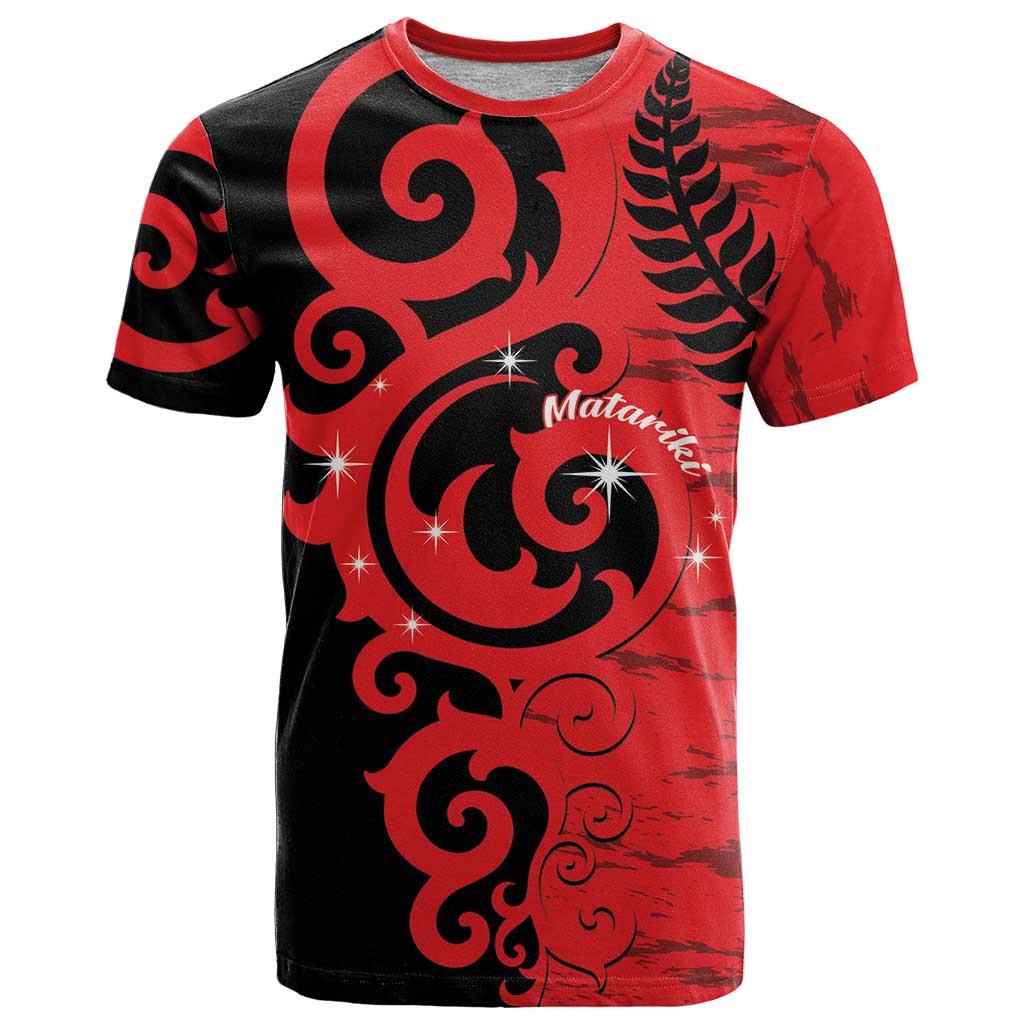 New Zealand Matariki T Shirt Maori New Year Koru Pattern LT22 Red - Polynesian Pride