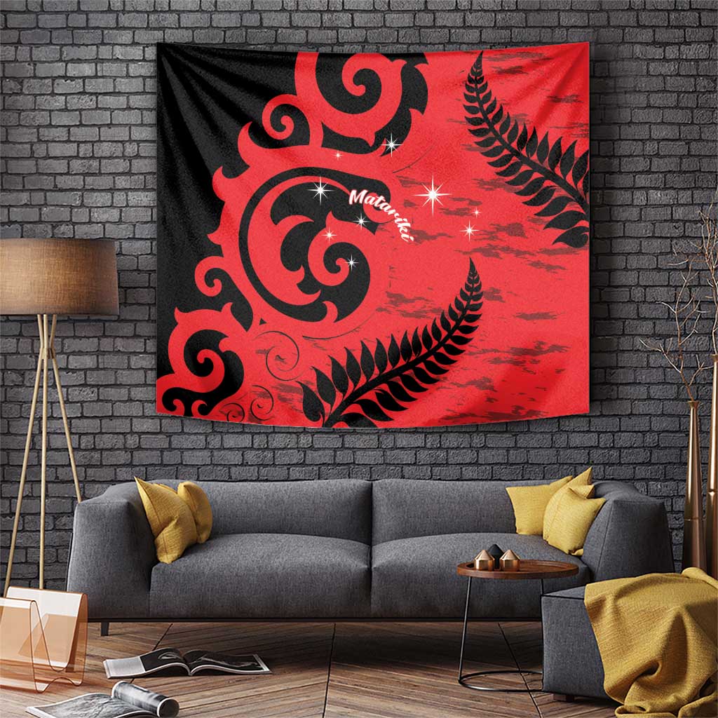 New Zealand Matariki Tapestry Maori New Year Koru Pattern LT22 Red - Polynesian Pride