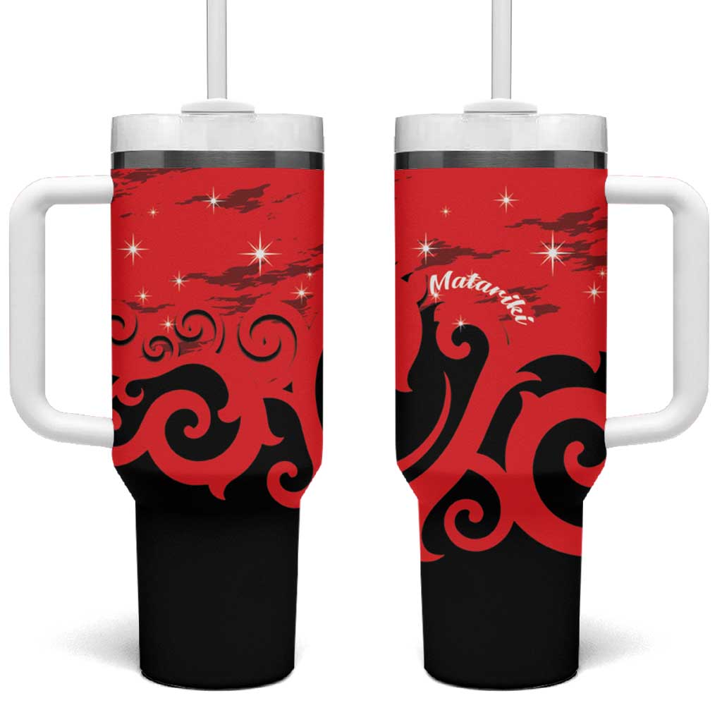 New Zealand Matariki Tumbler With Handle Maori New Year Koru Pattern LT22 One Size: 40 oz Red - Polynesian Pride