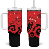 New Zealand Matariki Tumbler With Handle Maori New Year Koru Pattern LT22 One Size: 40 oz Red - Polynesian Pride