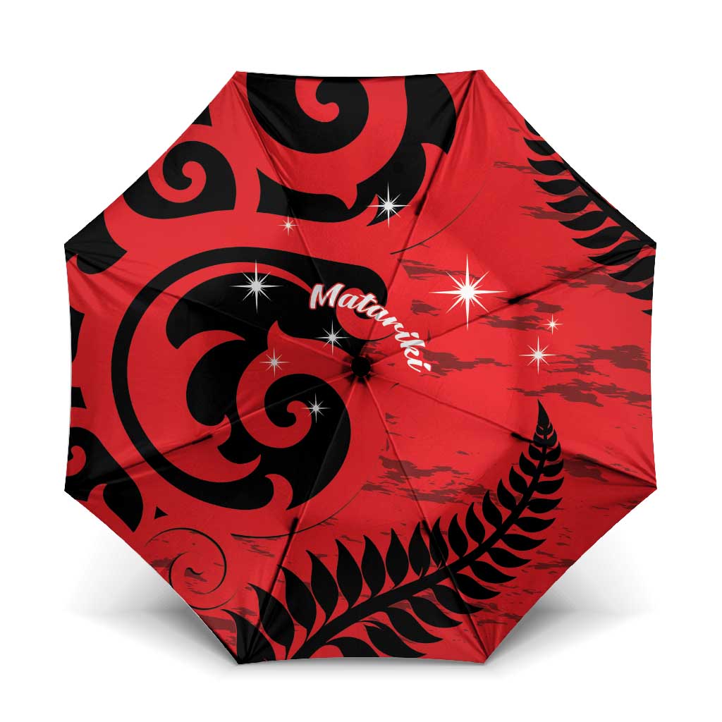 New Zealand Matariki Umbrella Maori New Year Koru Pattern LT22 One Size Folded 11.42 inch Opened Diameter 37.4 inch Red - Polynesian Pride