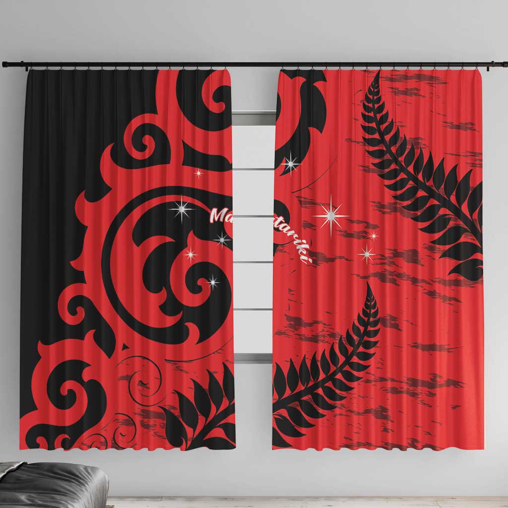 New Zealand Matariki Window Curtain Maori New Year Koru Pattern LT22 With Hooks Red - Polynesian Pride