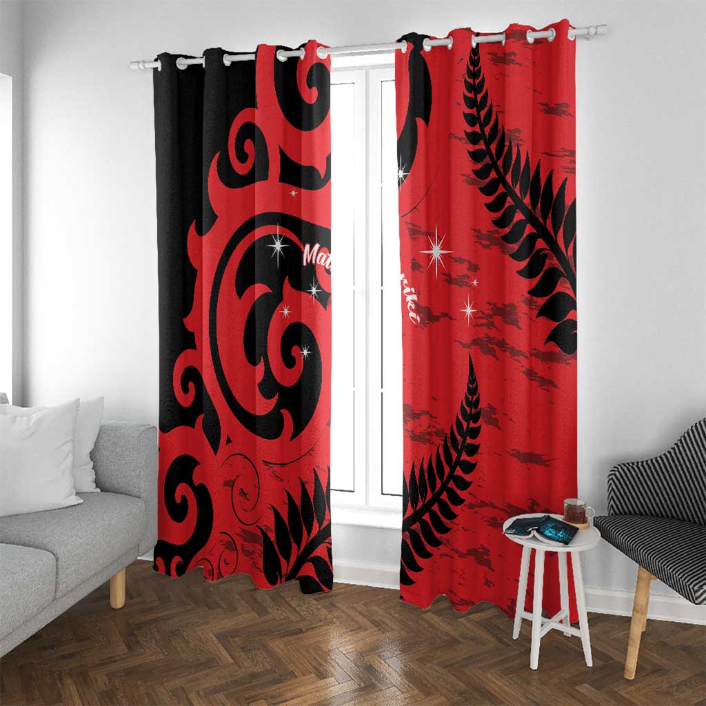 New Zealand Matariki Window Curtain Maori New Year Koru Pattern LT22 With Grommets Red - Polynesian Pride