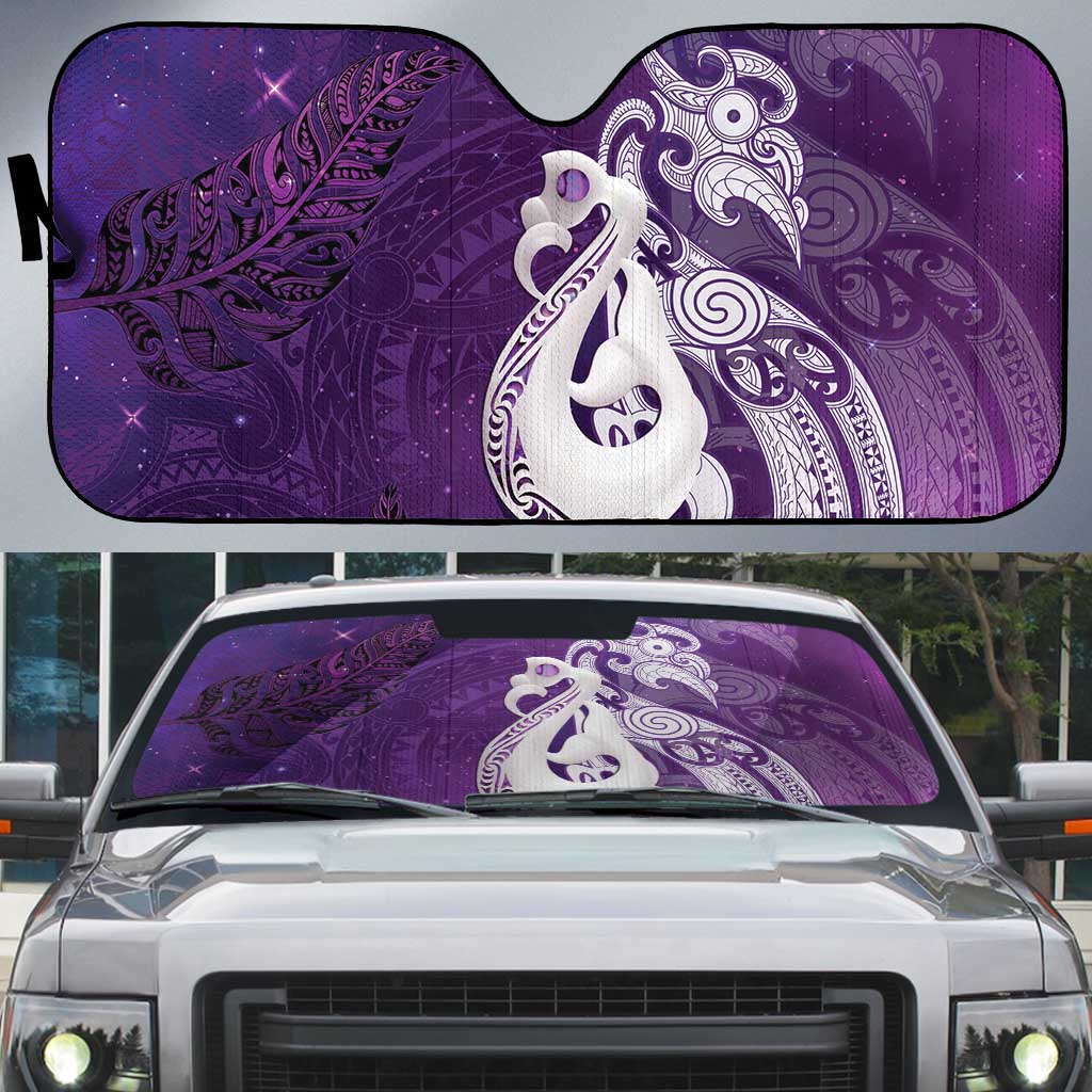 New Zealand Matariki Auto Sun Shade Maori Manaia Galaxy Silver Fern Purple Color LT22 Purple - Polynesian Pride