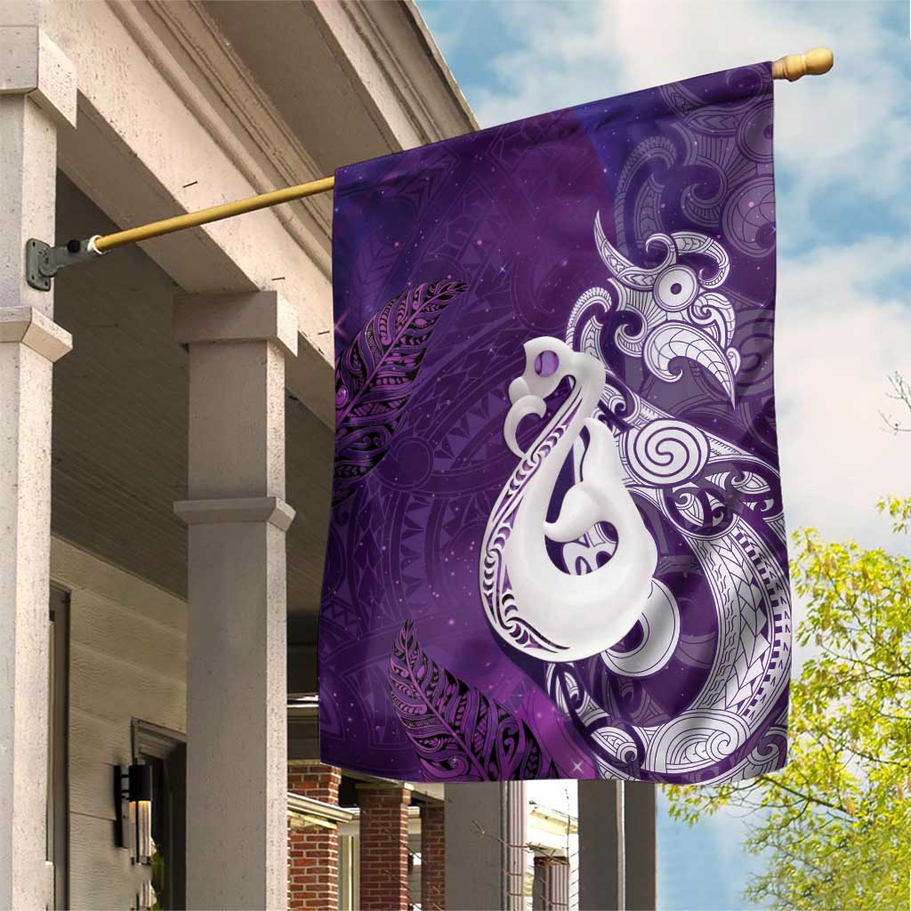 New Zealand Matariki Garden Flag Maori Manaia Galaxy Silver Fern Purple Color LT22 House Flag Purple - Polynesian Pride