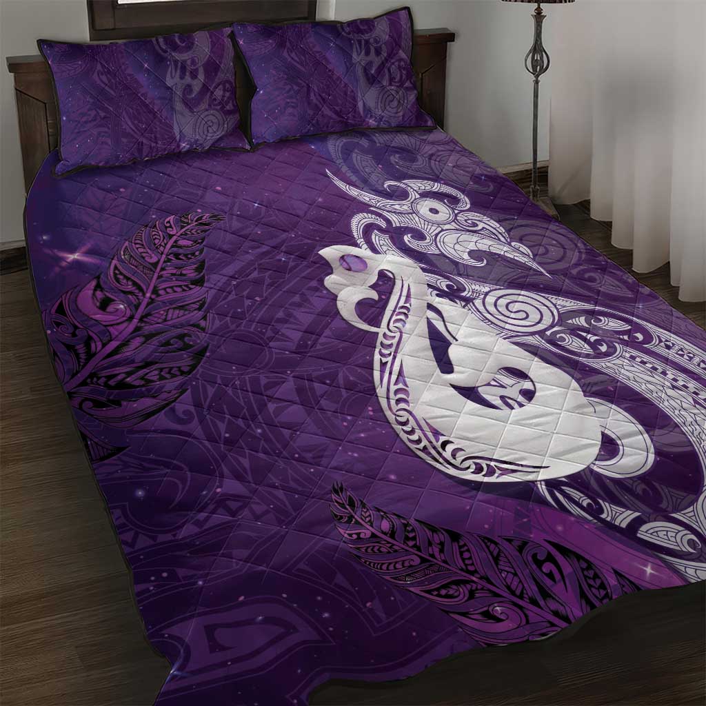 New Zealand Matariki Quilt Bed Set Maori Manaia Galaxy Silver Fern Purple Color LT22 Purple - Polynesian Pride