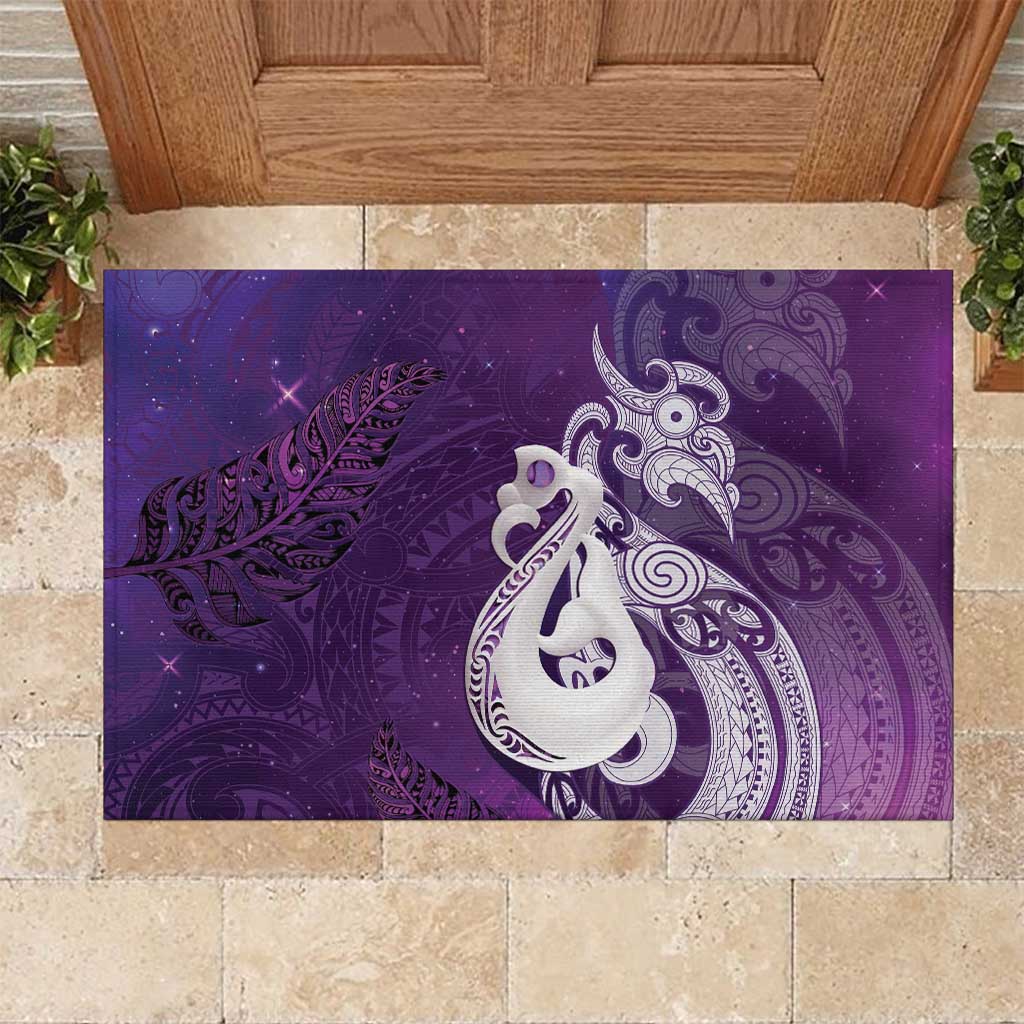 New Zealand Matariki Rubber Doormat Maori Manaia Galaxy Silver Fern Purple Color LT22 Purple - Polynesian Pride