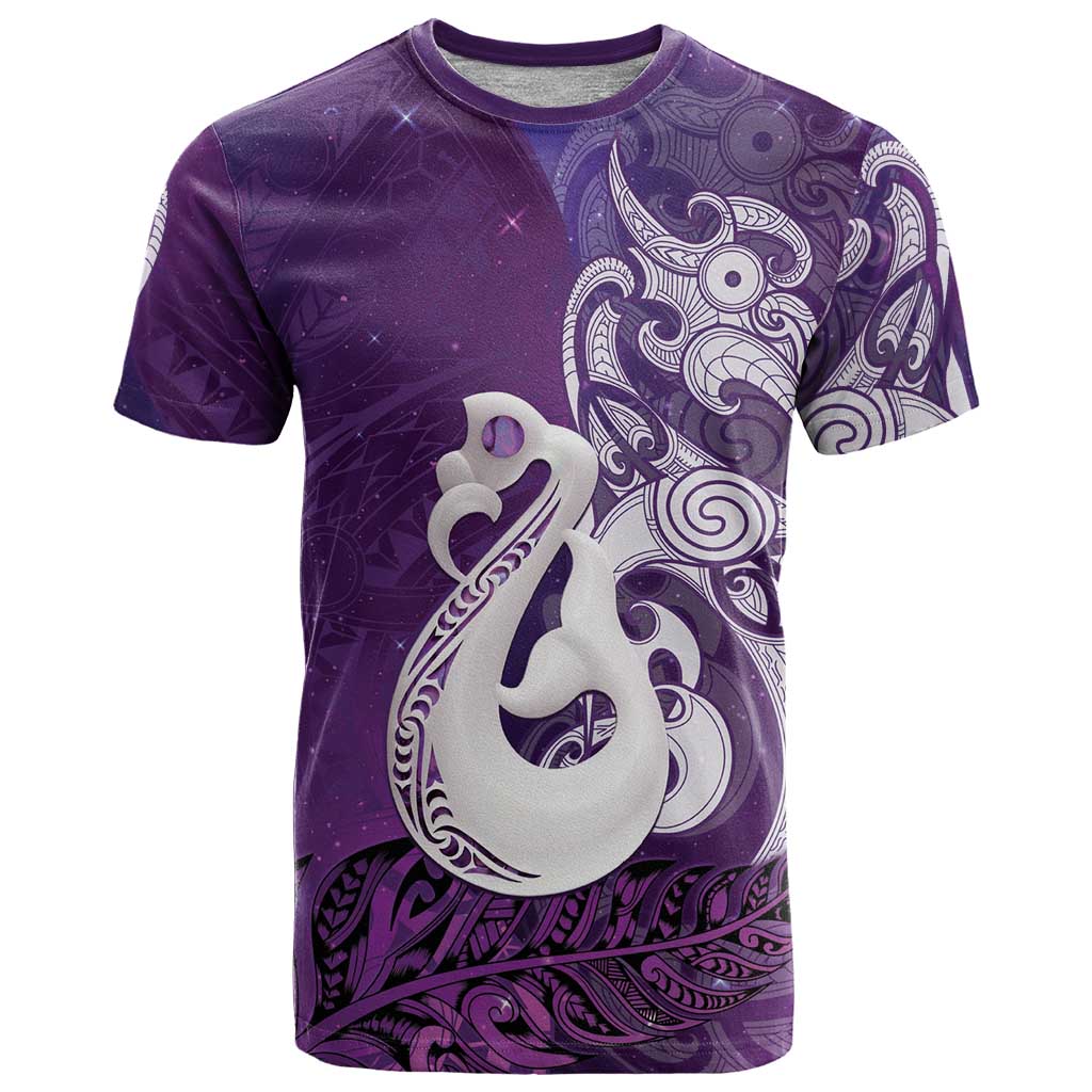 New Zealand Matariki T Shirt Maori Manaia Galaxy Silver Fern Purple Color LT22 Purple - Polynesian Pride