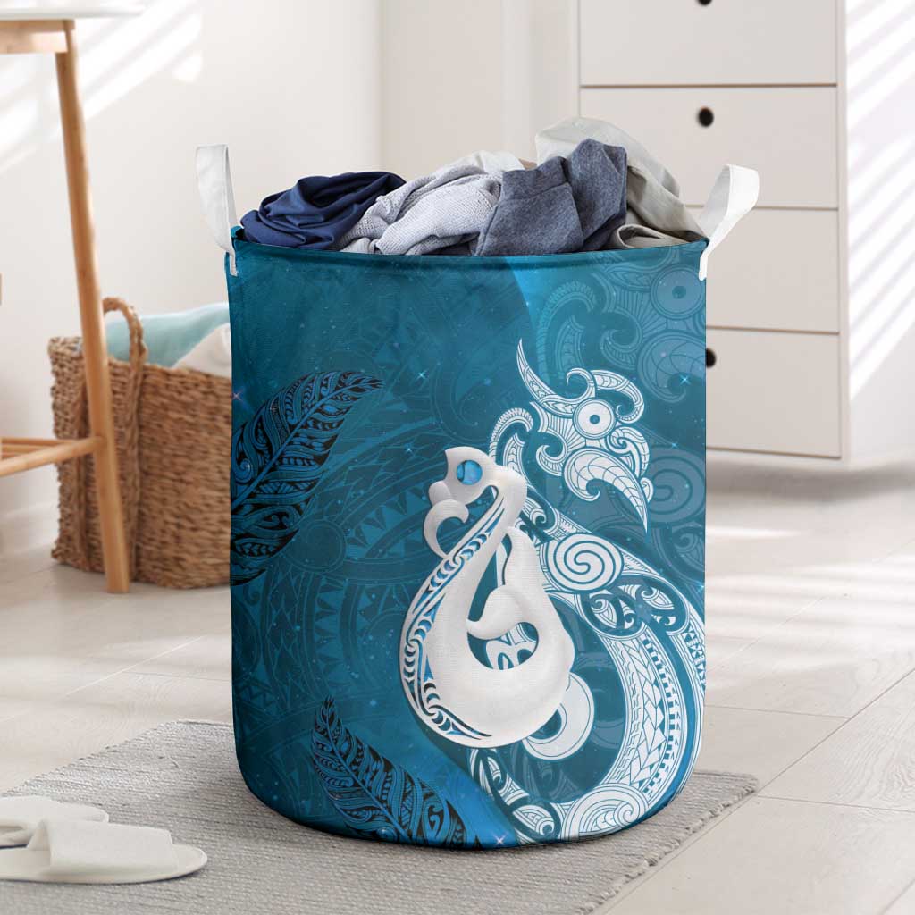 New Zealand Matariki Laundry Basket Maori Manaia Galaxy Silver Fern Blue Color LT22 Blue - Polynesian Pride