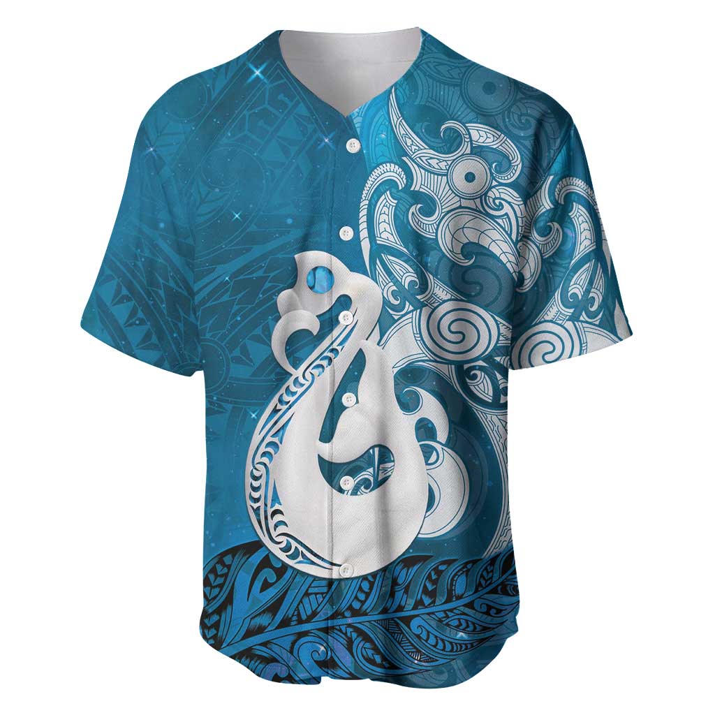 New Zealand Matariki Baseball Jersey Maori Manaia Galaxy Silver Fern Blue Color LT22 Blue - Polynesian Pride