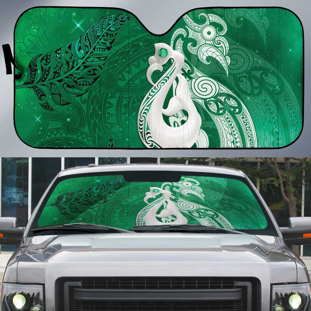 New Zealand Matariki Auto Sun Shade Maori Manaia Galaxy Silver Fern Green Color LT22 Green - Polynesian Pride