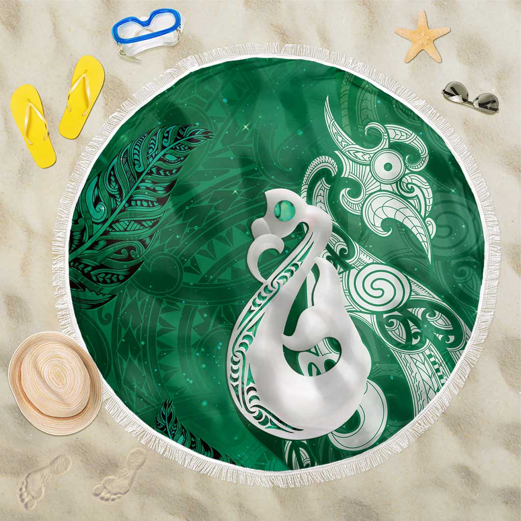 New Zealand Matariki Beach Blanket Maori Manaia Galaxy Silver Fern Green Color LT22 One Size 150cm Green - Polynesian Pride