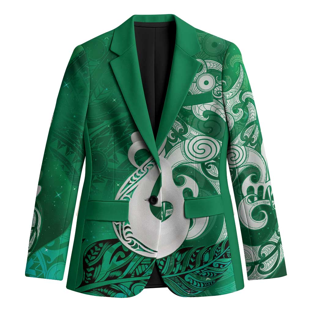 New Zealand Matariki Blazer Maori Manaia Galaxy Silver Fern Green Color LT22 Unisex Green - Polynesian Pride