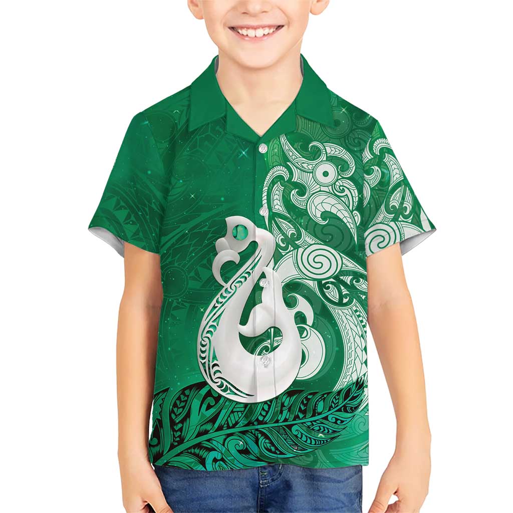 New Zealand Matariki Kid Hawaiian Shirt Maori Manaia Galaxy Silver Fern Green Color LT22 Kid Green - Polynesian Pride