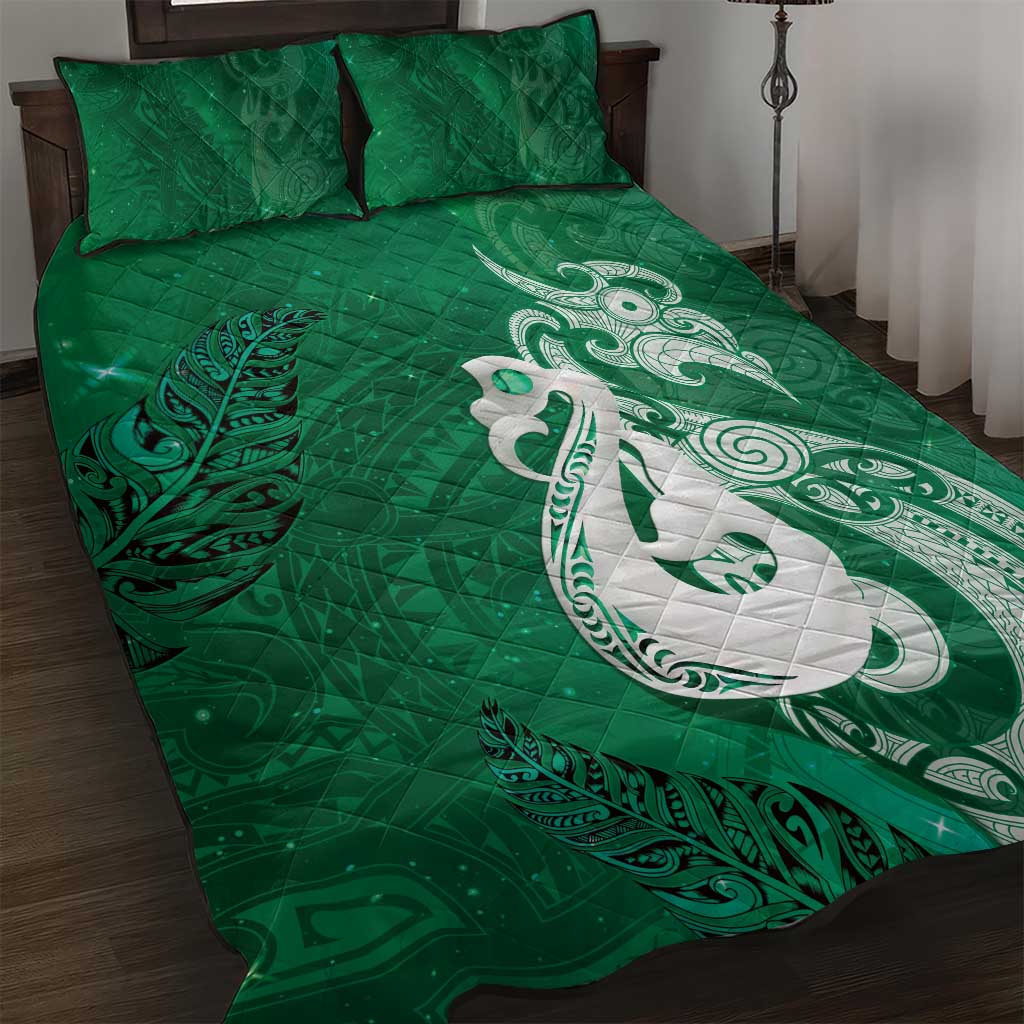 New Zealand Matariki Quilt Bed Set Maori Manaia Galaxy Silver Fern Green Color LT22 Green - Polynesian Pride