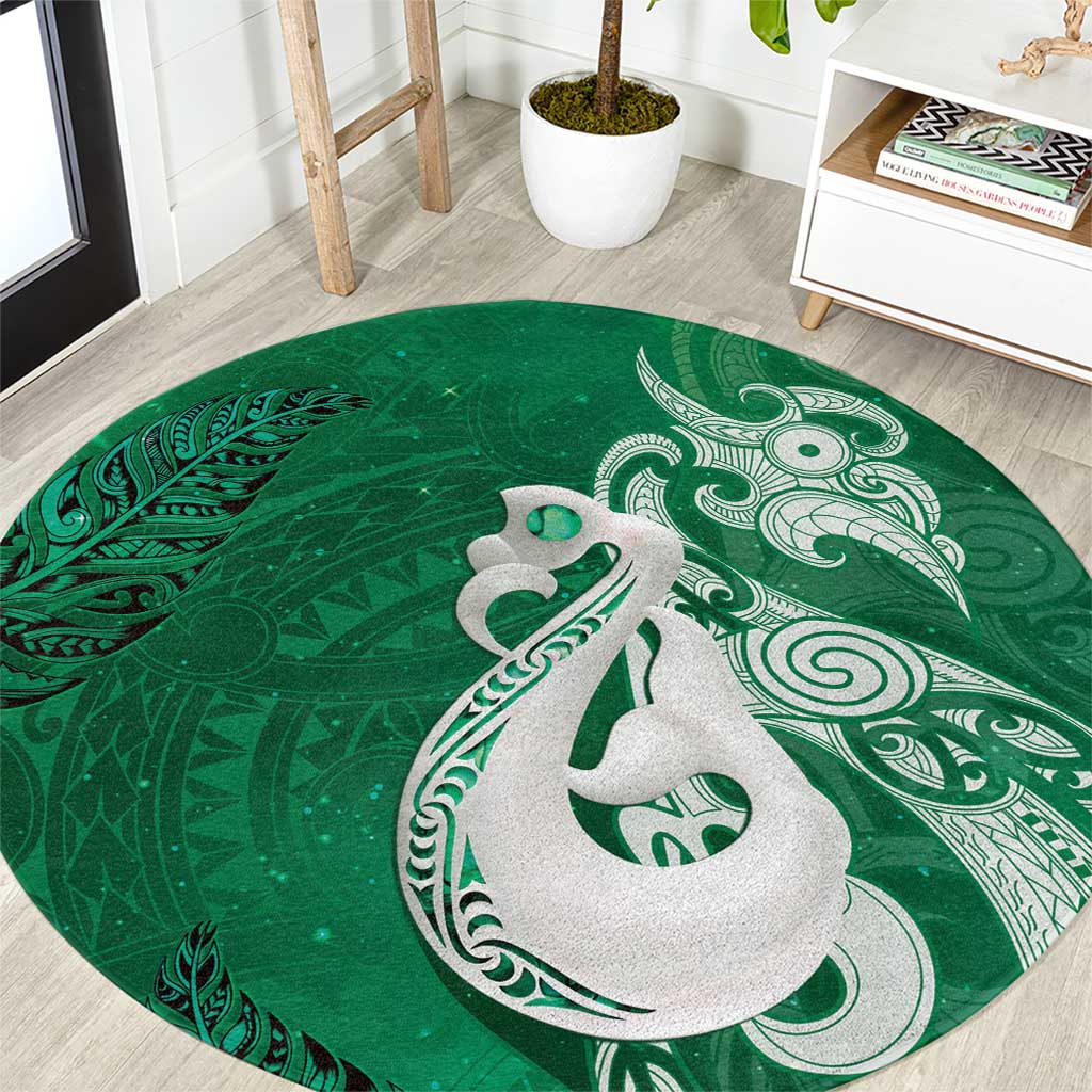 New Zealand Matariki Round Carpet Maori Manaia Galaxy Silver Fern Green Color LT22 Green - Polynesian Pride