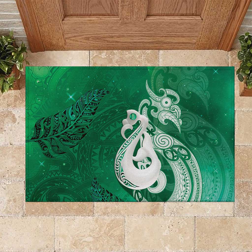 New Zealand Matariki Rubber Doormat Maori Manaia Galaxy Silver Fern Green Color LT22 Green - Polynesian Pride