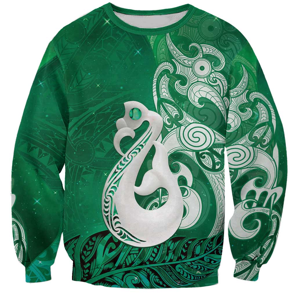 New Zealand Matariki Sweatshirt Maori Manaia Galaxy Silver Fern Green Color LT22 Unisex Green - Polynesian Pride