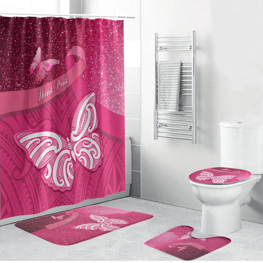 New Zealand Breast Cancer Awareness Bathroom Set Pink Ribbon Butterfly Maori Pattern LT22 Bathroom Set (4 pcs) Pink - Polynesian Pride