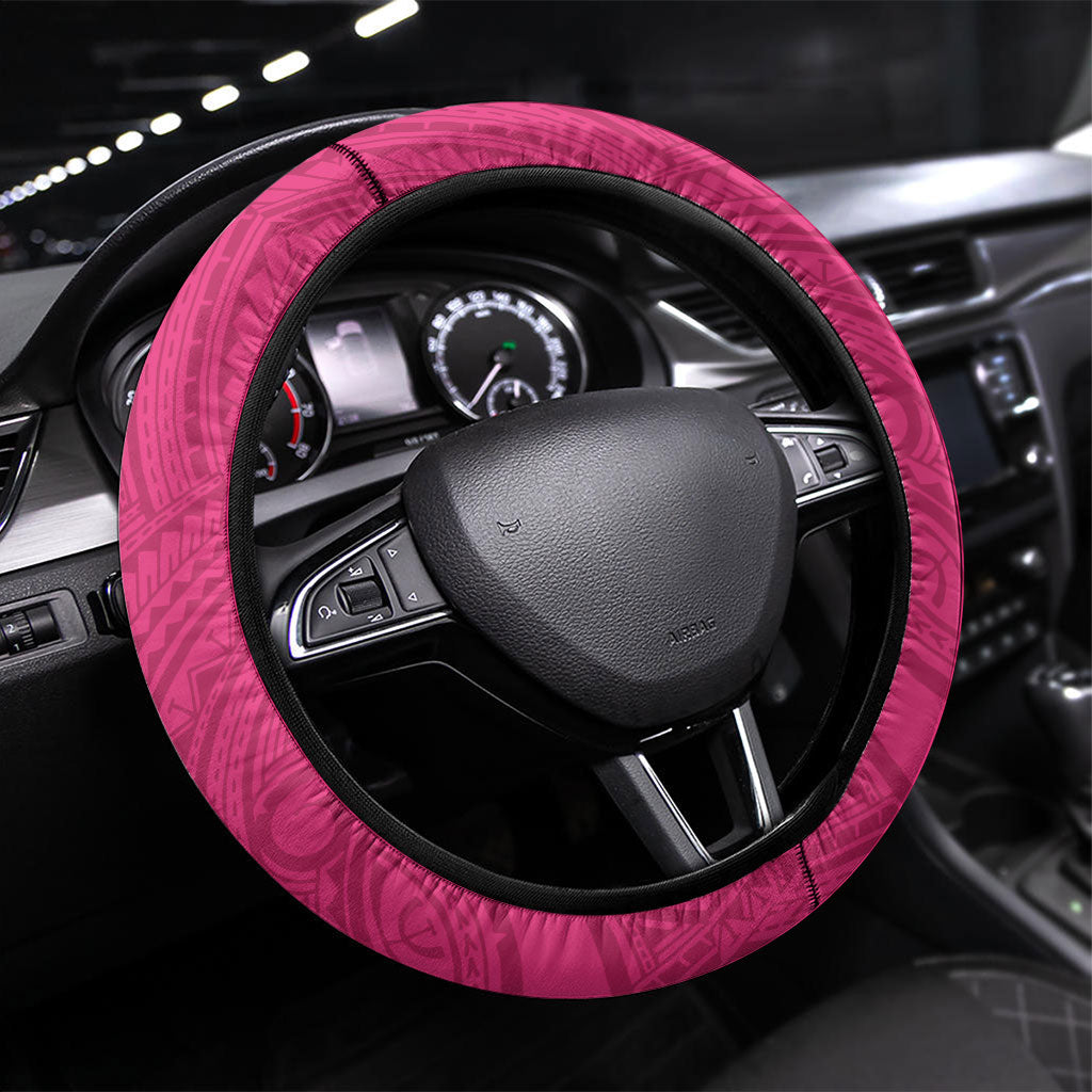 New Zealand Breast Cancer Awareness Steering Wheel Cover Pink Ribbon Butterfly Maori Pattern LT22 Universal Fit Pink - Polynesian Pride