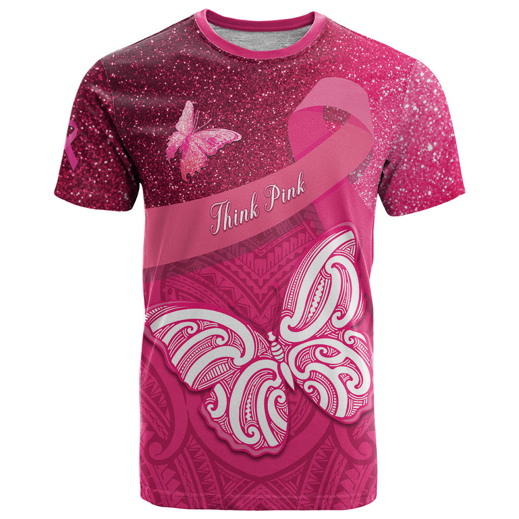 New Zealand Breast Cancer Awareness T Shirt Pink Ribbon Butterfly Maori Pattern LT22 Pink - Polynesian Pride