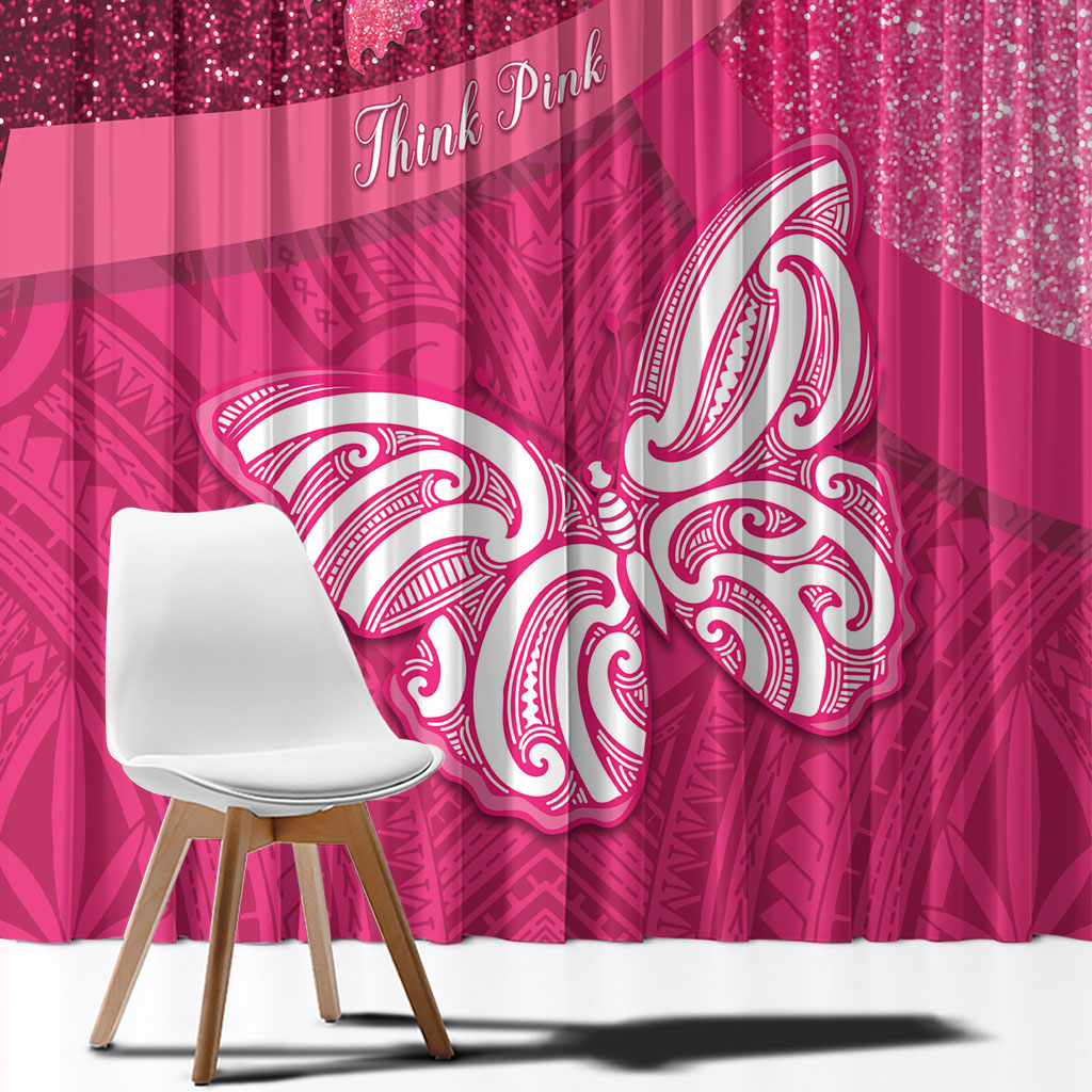 New Zealand Breast Cancer Awareness Window Curtain Pink Ribbon Butterfly Maori Pattern LT22 - Polynesian Pride