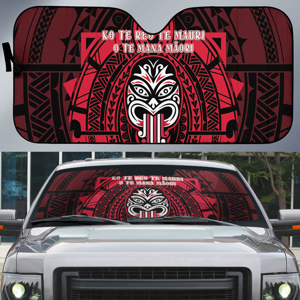 New Zealand Maori Language Week Auto Sun Shade Te Wiki O Te Reo Maori Hei Tiki LT22 Red - Polynesian Pride