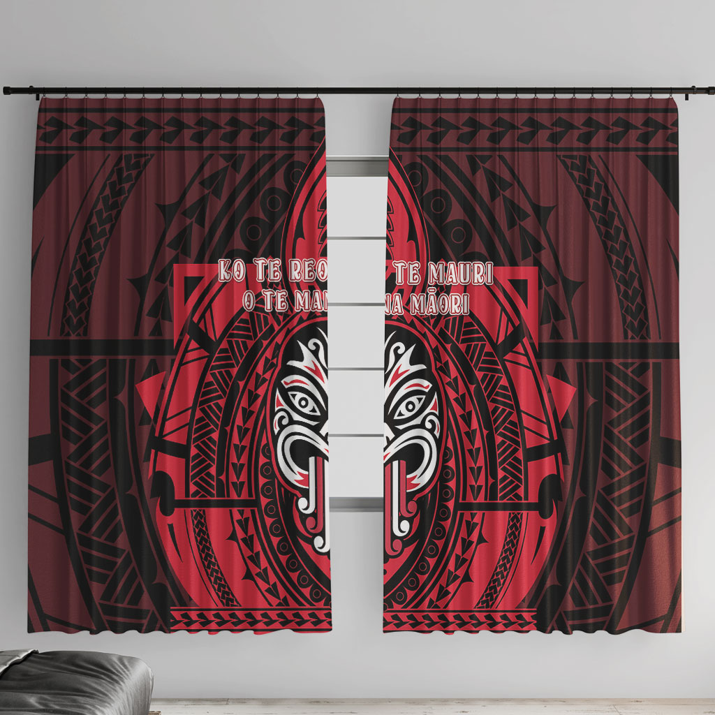New Zealand Maori Language Week Window Curtain Te Wiki O Te Reo Maori Hei Tiki LT22 With Hooks Red - Polynesian Pride
