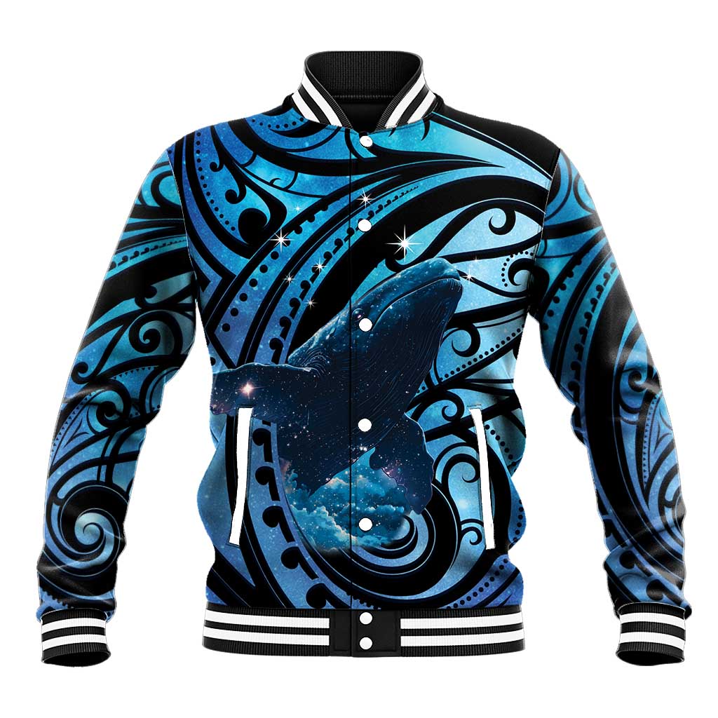 New Zealand Matariki Baseball Jacket Maori Humpback Whale Galaxy LT22 Unisex Blue - Polynesian Pride