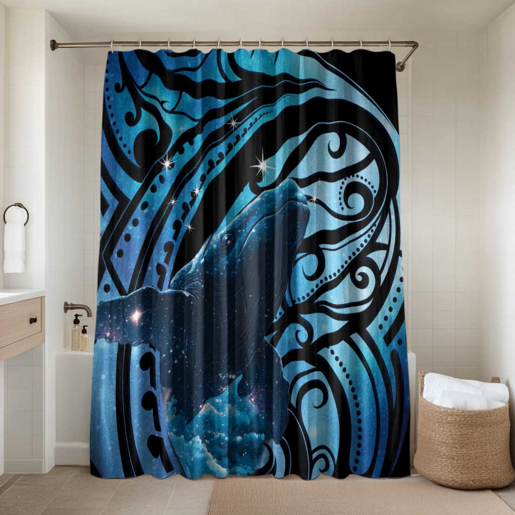 New Zealand Matariki Bathroom Set Maori Humpback Whale Galaxy LT22 Shower Curtain Only Blue - Polynesian Pride