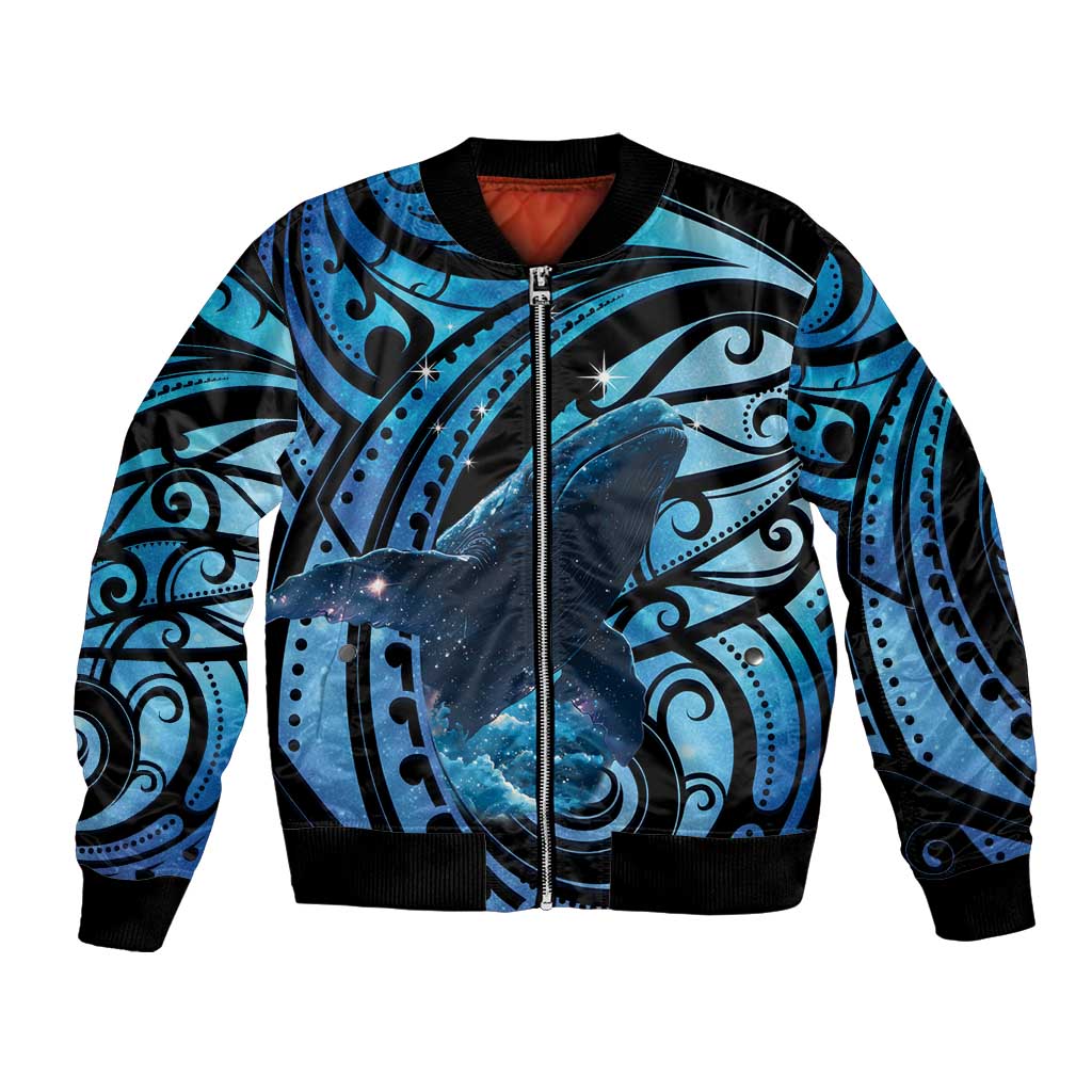 New Zealand Matariki Bomber Jacket Maori Humpback Whale Galaxy LT22 Unisex Blue - Polynesian Pride