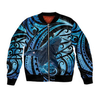 New Zealand Matariki Bomber Jacket Maori Humpback Whale Galaxy LT22 Unisex Blue - Polynesian Pride