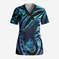 New Zealand Matariki Scrub Top Maori Humpback Whale Galaxy LT22 Adult Blue - Polynesian Pride