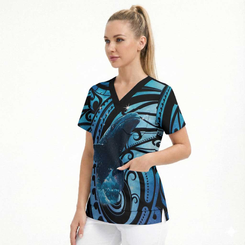 New Zealand Matariki Scrub Top Maori Humpback Whale Galaxy LT22 - Polynesian Pride