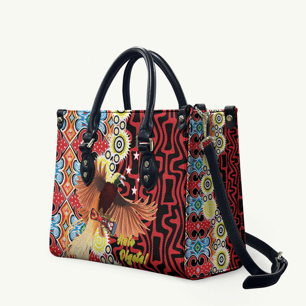 Papua New Guinea Pidgin Language Week Leather Bag Halo Olgeta Tok Pisin Wik Bird Of Paradise Oro Batik LT22 Red - Polynesian Pride