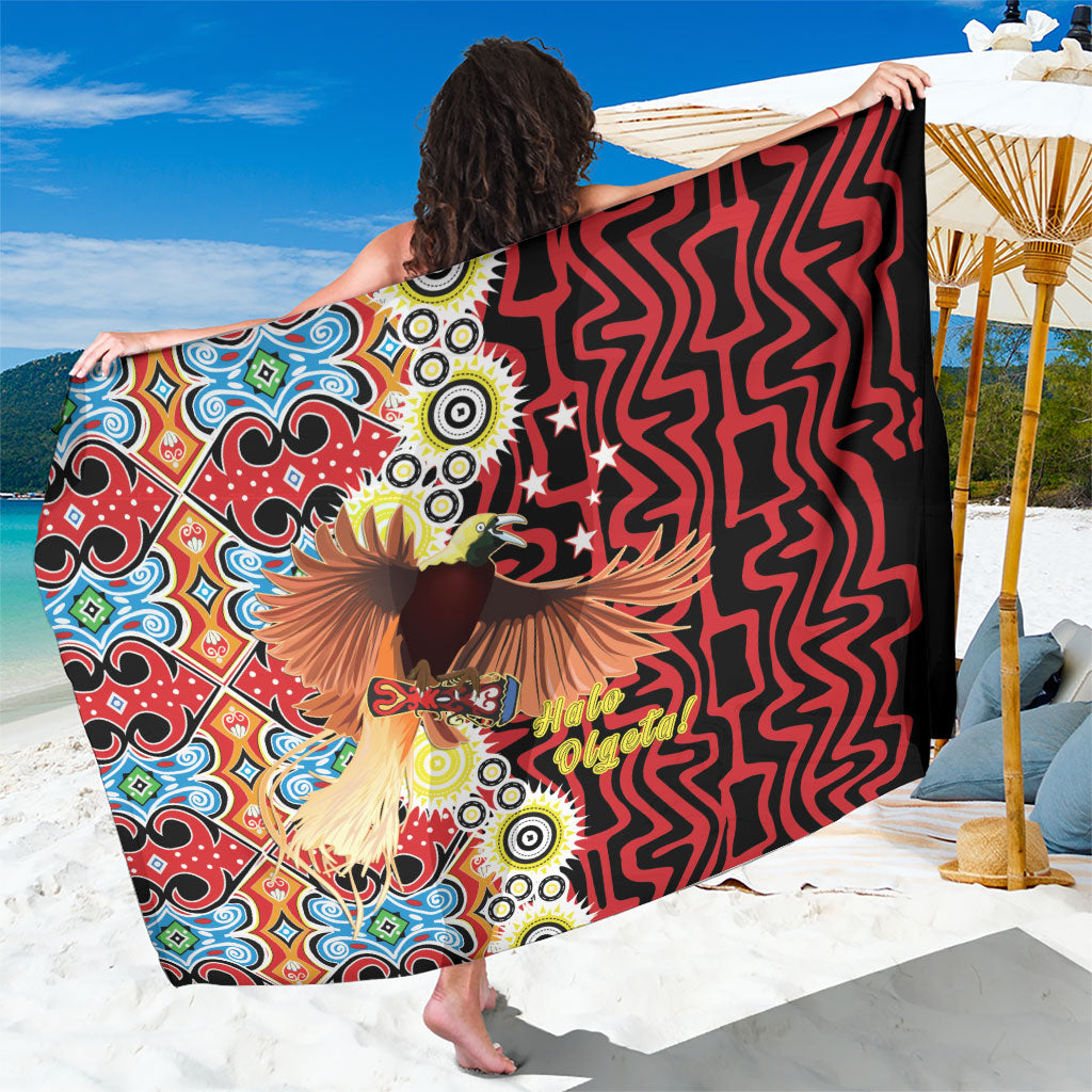 Papua New Guinea Pidgin Language Week Sarong Halo Olgeta Tok Pisin Wik Bird Of Paradise Oro Batik LT22 One Size 44 x 66 inches Red - Polynesian Pride