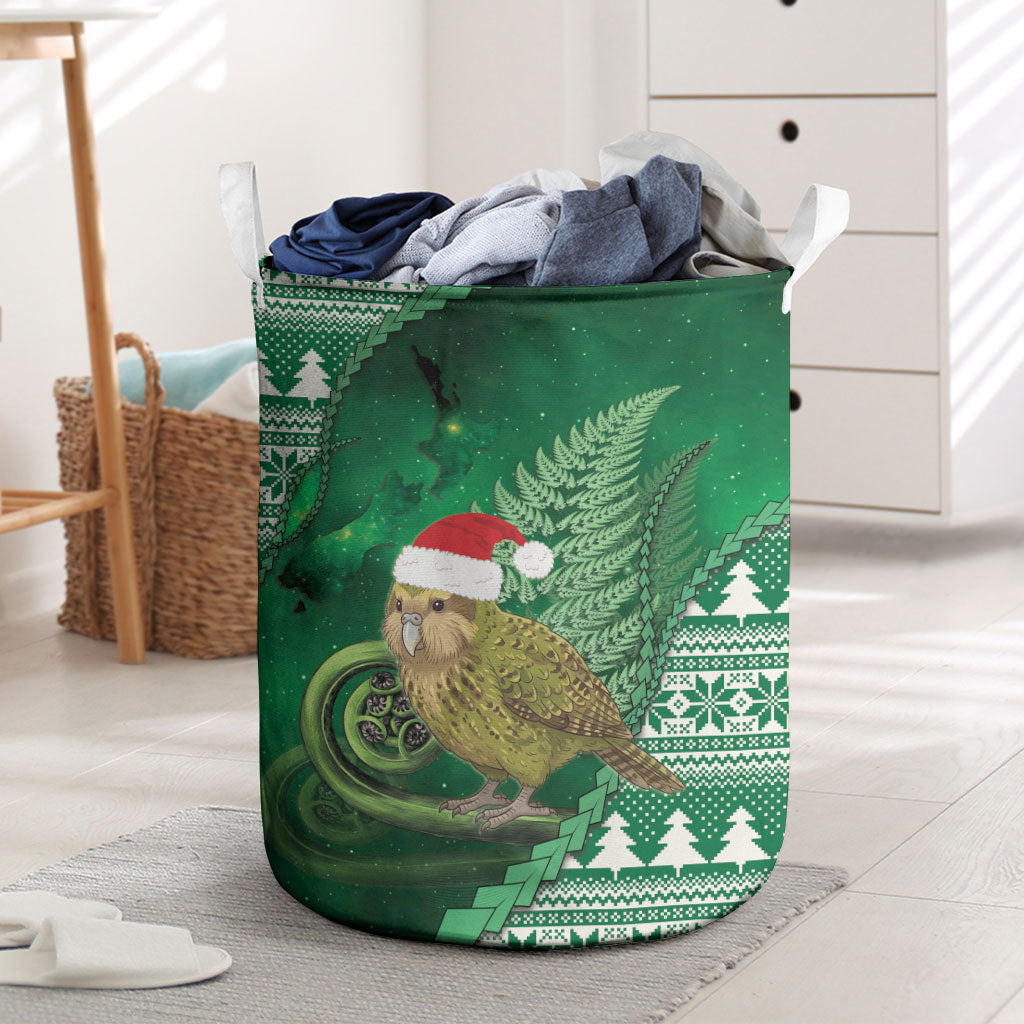 New Zealand Kakapo Christmas In July Laundry Basket Silver Fern Santa Xmas Green Color LT22 Green - Polynesian Pride