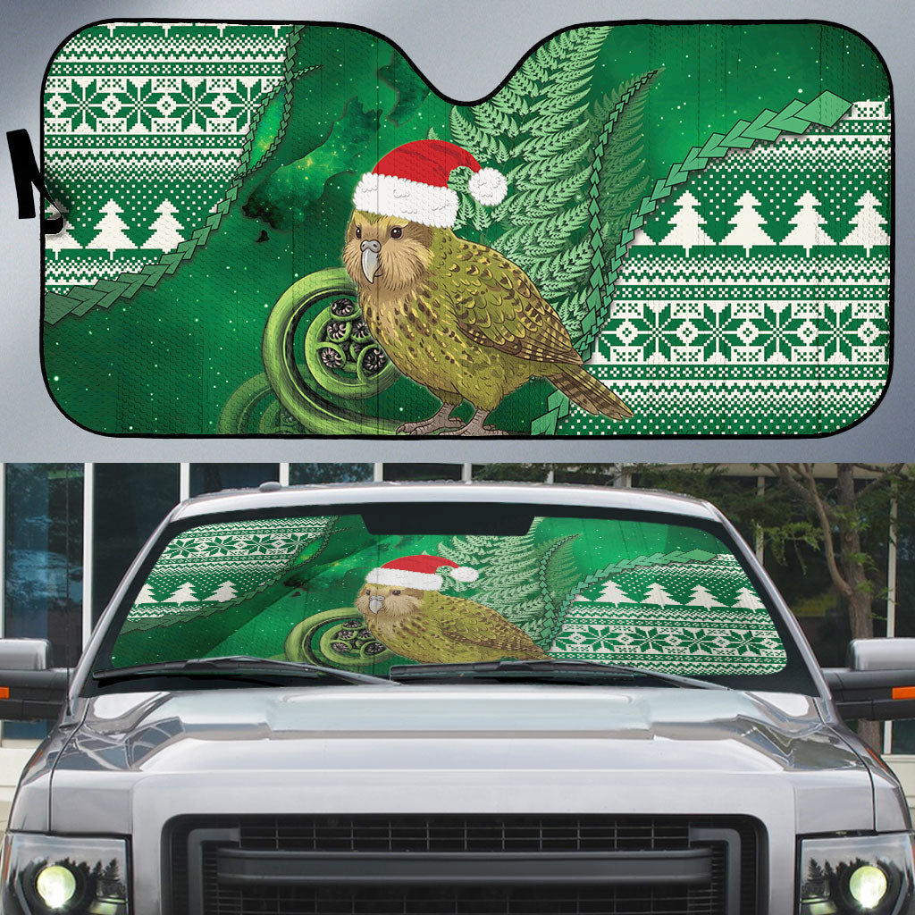 New Zealand Kakapo Christmas In July Auto Sun Shade Silver Fern Santa Xmas Green Color LT22 Green - Polynesian Pride