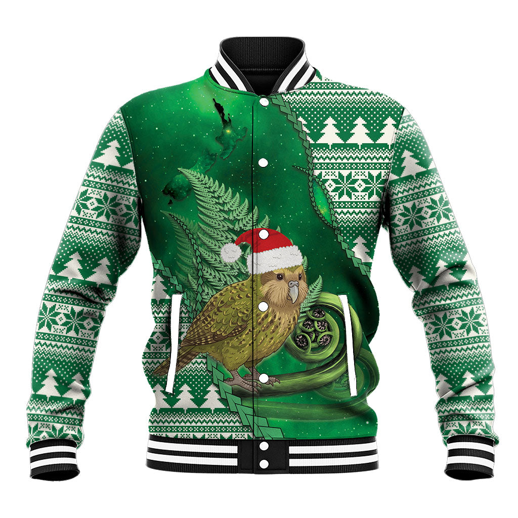 New Zealand Kakapo Christmas In July Baseball Jacket Silver Fern Santa Xmas Green Color LT22 Unisex Green - Polynesian Pride