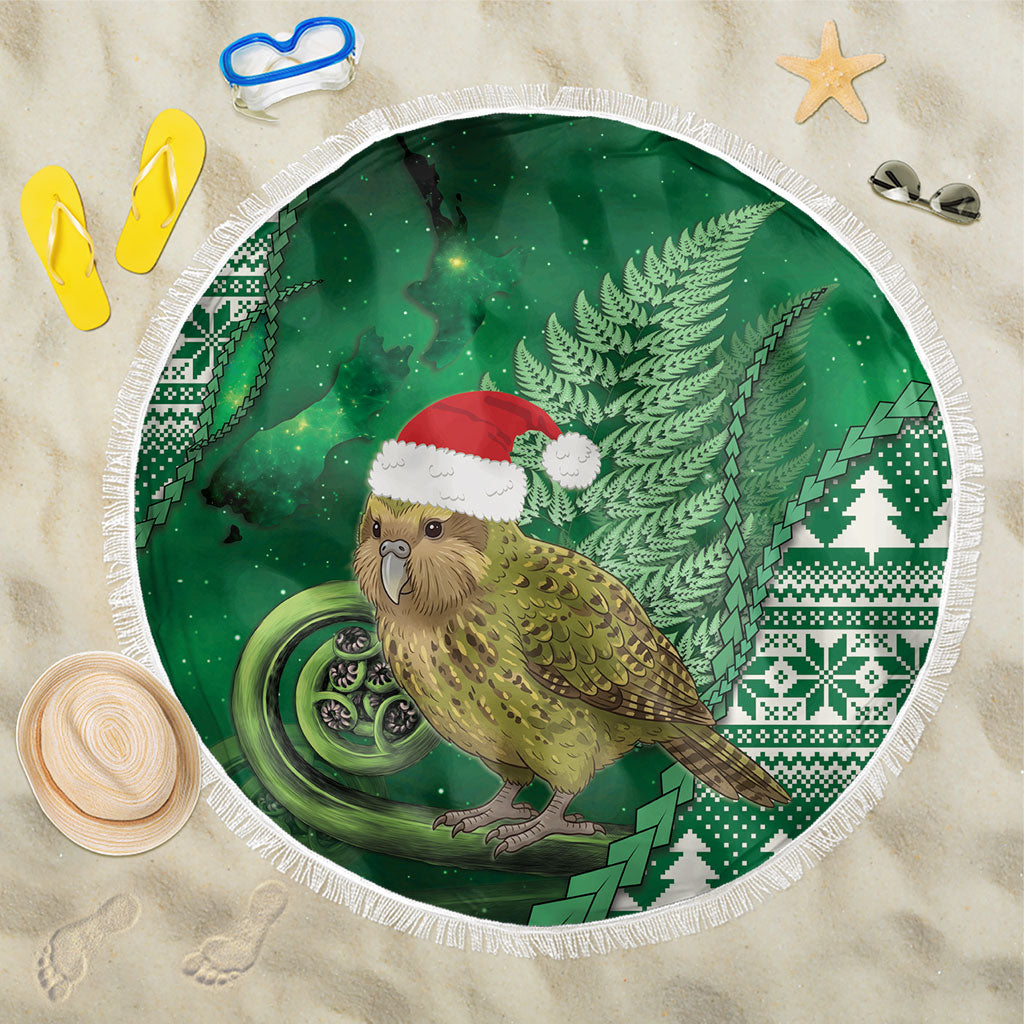 New Zealand Kakapo Christmas In July Beach Blanket Silver Fern Santa Xmas Green Color LT22 One Size 150cm Green - Polynesian Pride