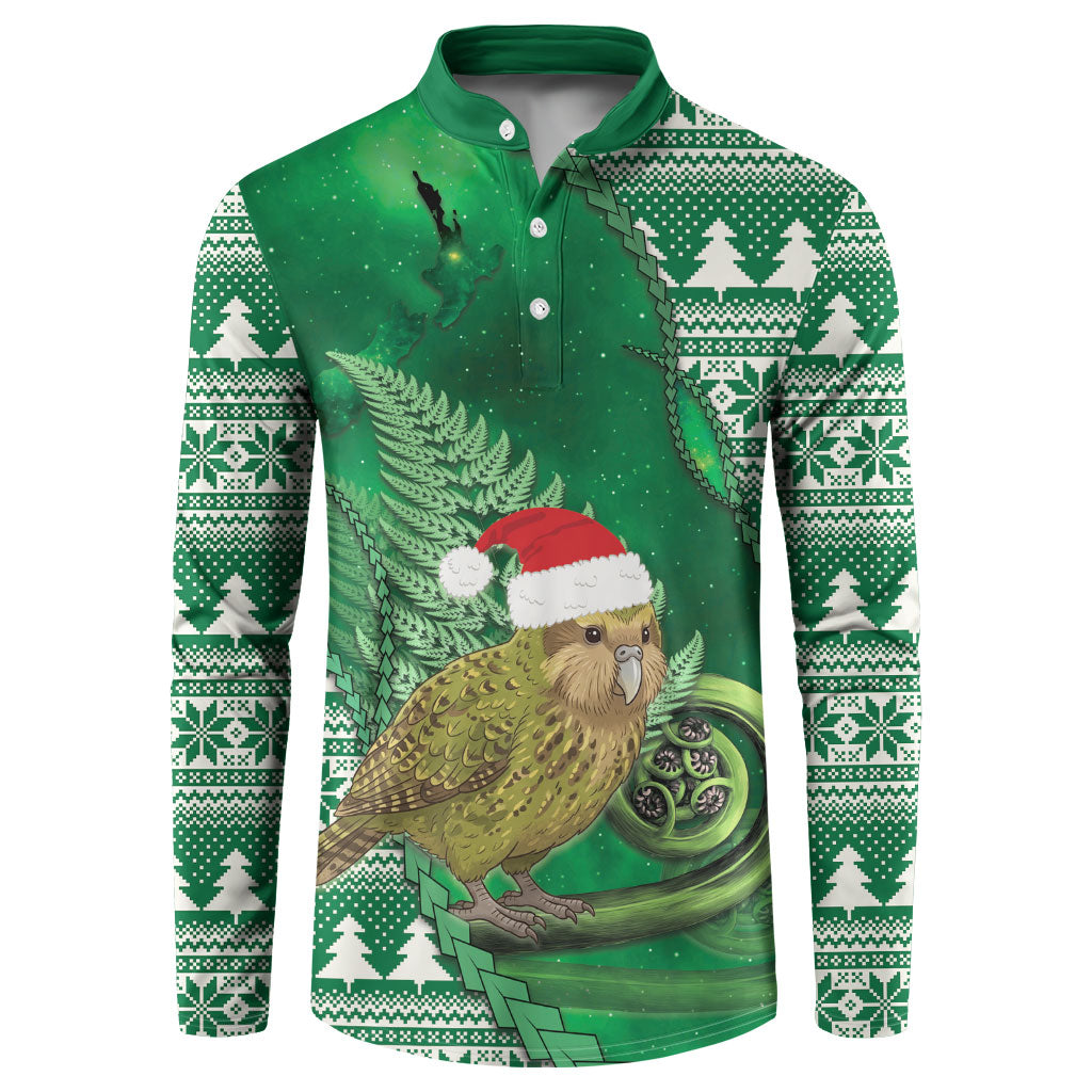New Zealand Kakapo Christmas In July Button Sweatshirt Silver Fern Santa Xmas Green Color LT22 Green - Polynesian Pride