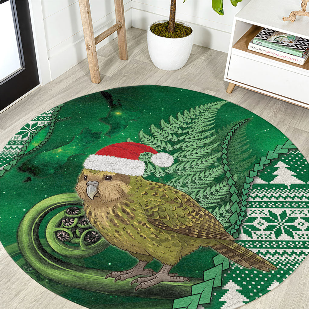 New Zealand Kakapo Christmas In July Round Carpet Silver Fern Santa Xmas Green Color LT22 Green - Polynesian Pride