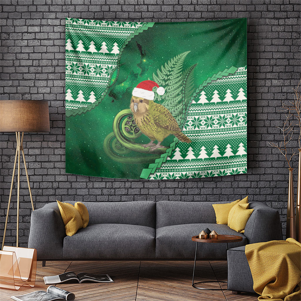 New Zealand Kakapo Christmas In July Tapestry Silver Fern Santa Xmas Green Color LT22 Green - Polynesian Pride