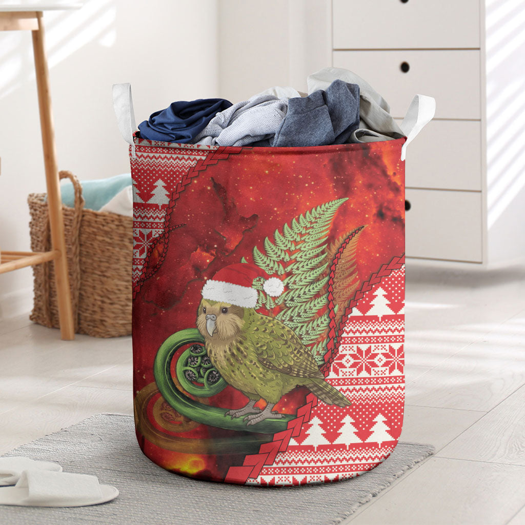 New Zealand Kakapo Christmas In July Laundry Basket Silver Fern Santa Xmas Red Color LT22 Red - Polynesian Pride